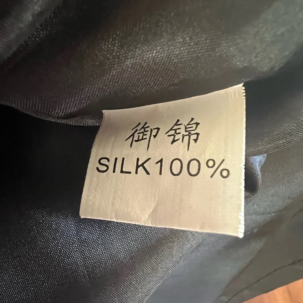Silk Black Cheongsam Chinese Dress Embroidered Floral Mandarin Collar Size 2 - Picture 4 of 6
